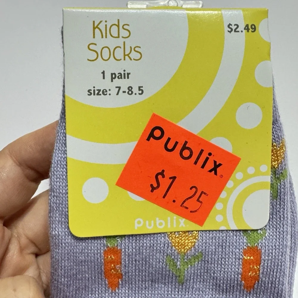 Lot 7 Easter Novelty Chick Print Crew Long Socks Various Sz 7-11 Egg Fun